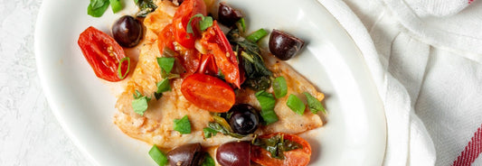 Steamed White Fish with Tomato & Olive Sauce