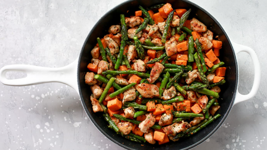 GLOW Midweek Recipe: Asparagus Sweet Potato Chicken Skillet