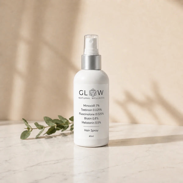 Glow Natural Wellness Telemedicine Minoxidil 7% / Tretinoin 0.025% / Fluocinolone 0.025% / Biotin 0.8% / Melatonin 0.5% Hair Spray 60ml